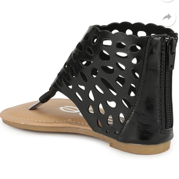 NWT BEBE GIRLS Shiny Black Perforated Cut Out Gladiator Goddess Bootie Sandals - Picture 3 of 9